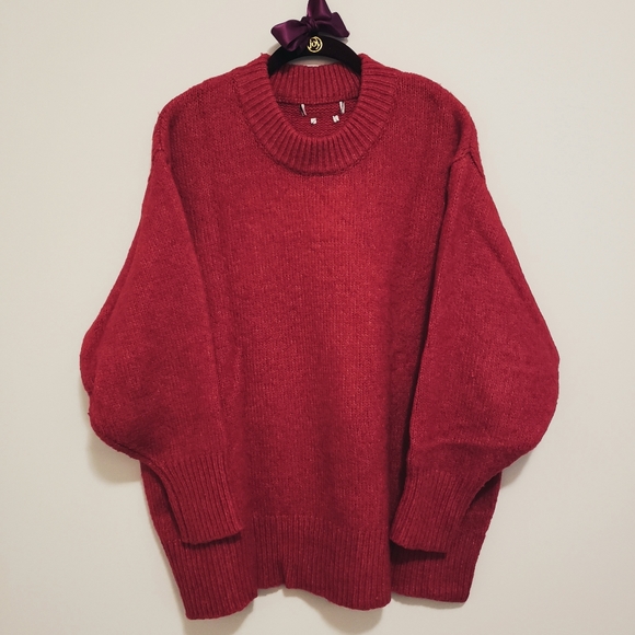 Thick Zara Red Sweater Winter Crewneck Long Full  Sleeve Christmas Top - Picture 3 of 12